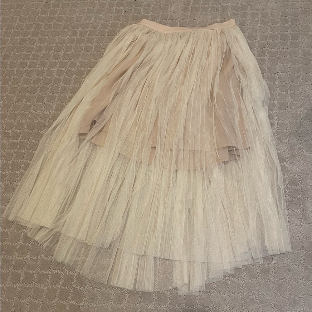 Nude Blush Tulle Tea-Length Sheer Skirt, Size Medium